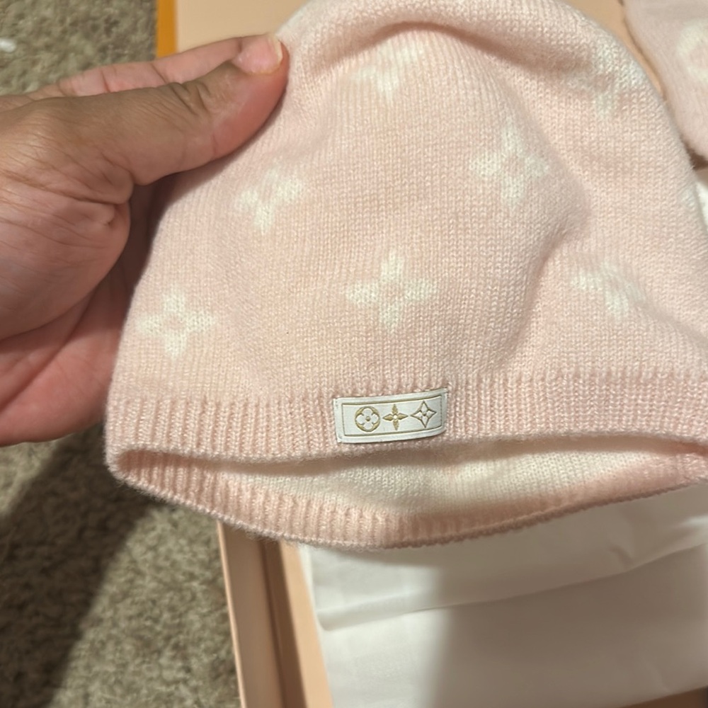 LV Pink Baby Hat, Mittens, and Socks Set - Picture 2 of 6